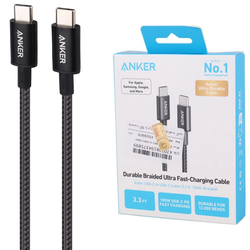 کابل شارژ 100 وات 1 متری USB-C به USB-C انکر مدل A8756